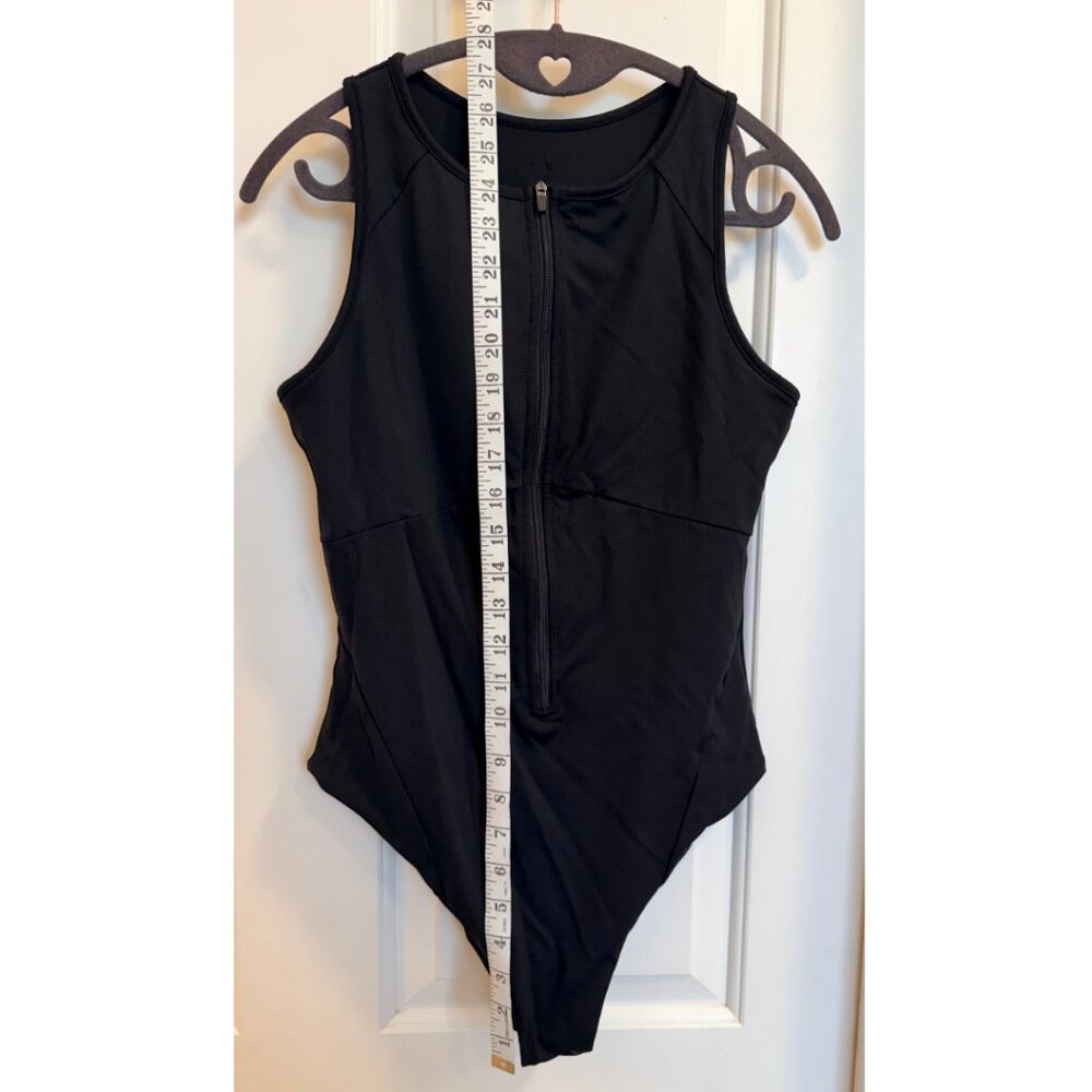 Buffbunny Collection Black Ribbed Zip Front One Piece Swimsuit Medium - Picture 7 of 7